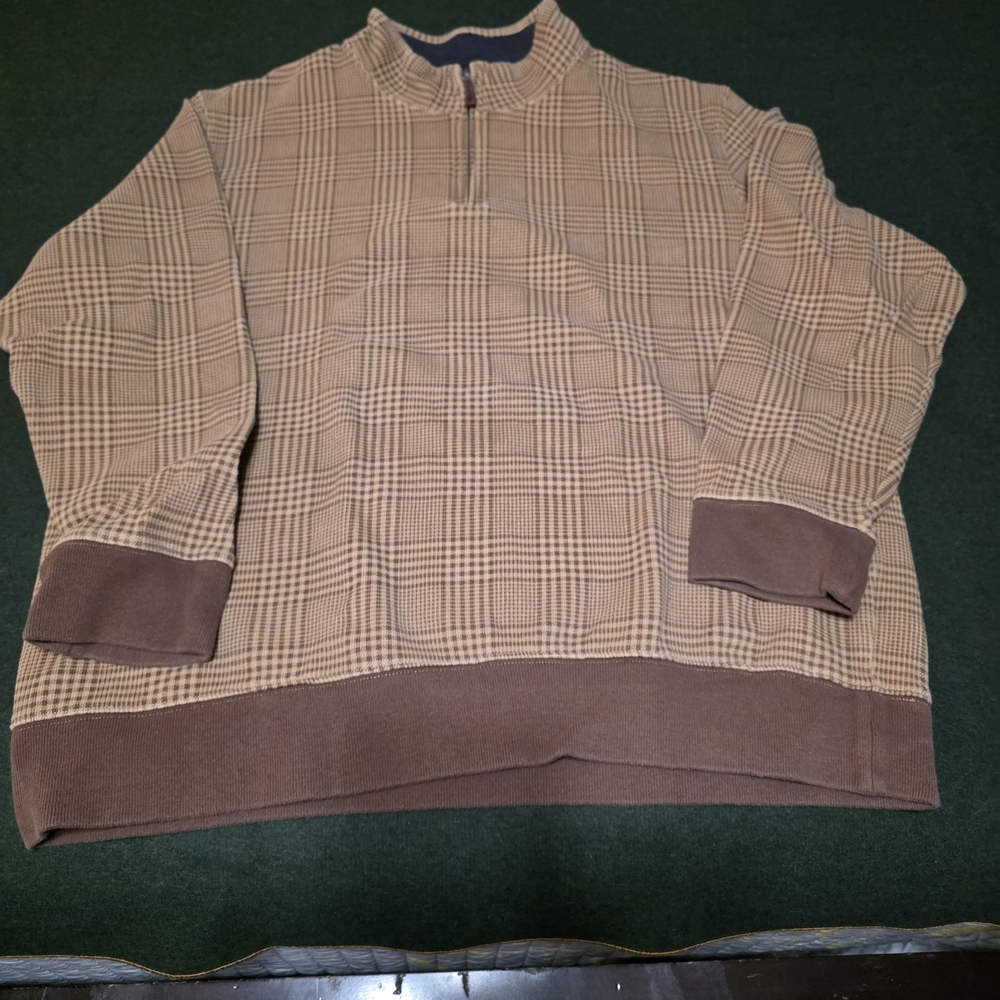 Lands' End Men's Tan and Brown Zip Up Sweater